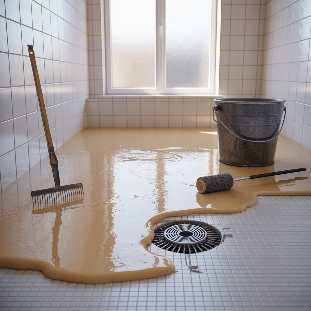 flytspackling av badrumsgolv kostnad tjocklek och torktid